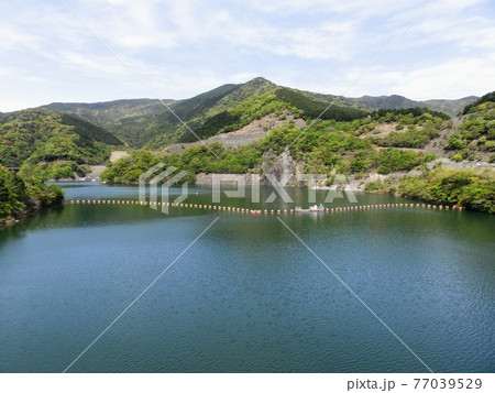 ダムの貯水池と自然の風景 ダムの貯水池と自然の風景 77039529