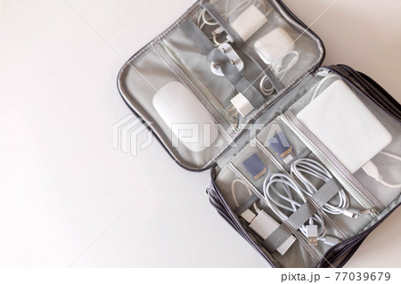 Closeup modern comfortable storage case electronic device and tools at save package for travel Closeup modern comfortable storage case electronic device and tools at save package for travel 77039679
