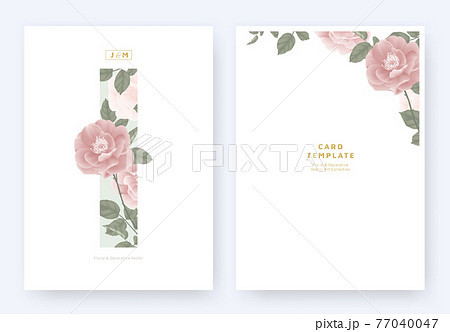 Minimalist floral invitation card template design, pink roses and leaves 77040047