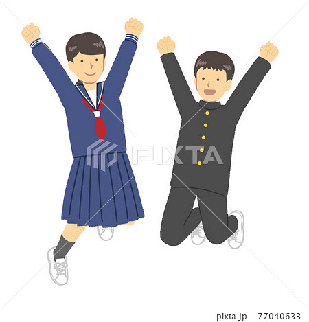 ジャンプする学ランとセーラー服の男女の学生 ジャンプする学ランとセーラー服の男女の学生 77040633
