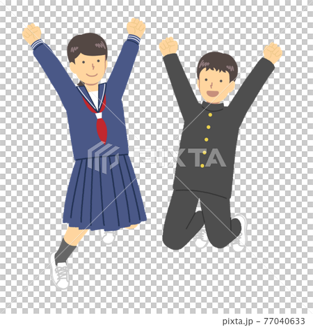 ジャンプする学ランとセーラー服の男女の学生 ジャンプする学ランとセーラー服の男女の学生 77040633