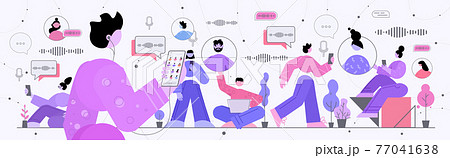 businesspeople communicating by voice messages audio chat application social media online communication concept businesspeople communicating by voice messages audio chat application social media online communication concept 77041638