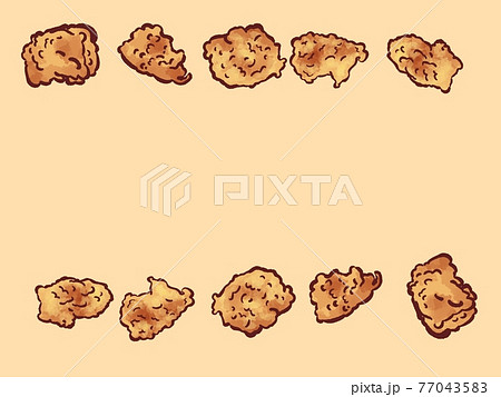 ペン画水彩の唐揚げ上下ラインフレーム・アイボリー 77043583