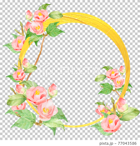 椿　バラ　水彩ゴールドフレーム　他複数バリエーションあります 77043586