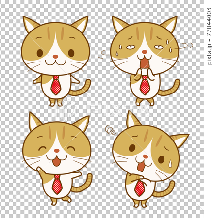 色んな表情のネクタイをした猫のイラスト素材