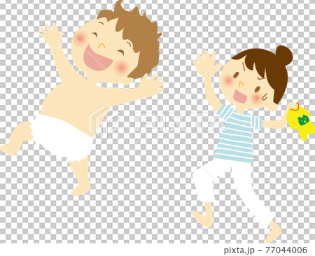 A child who dislikes changing clothes and a mother who chases it A child who dislikes changing clothes and a mother who chases it 77044006