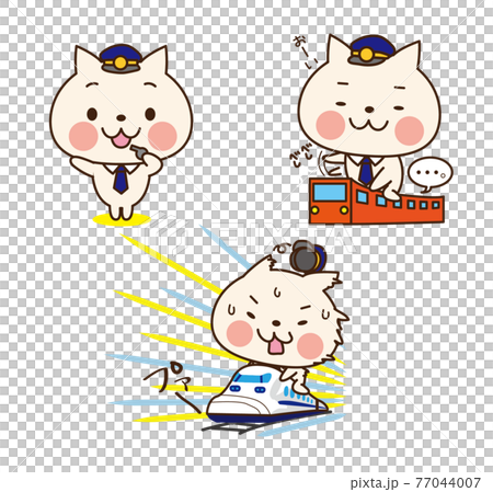 Train conductor cat with various facial expressions 77044007