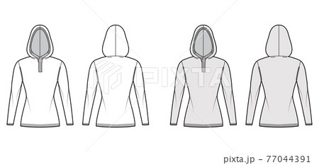 Hooded Sweater technical fashion illustration with rib henley neck, long sleeves, slim fit, hip length, knit rib trim 77044391