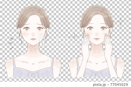 首のしわに悩む女性のビフォーアフター 77045029