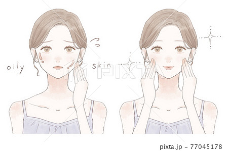 脂性肌(オイリー肌)に悩む女性のビフォーアフター 脂性肌(オイリー肌)に悩む女性のビフォーアフター 77045178