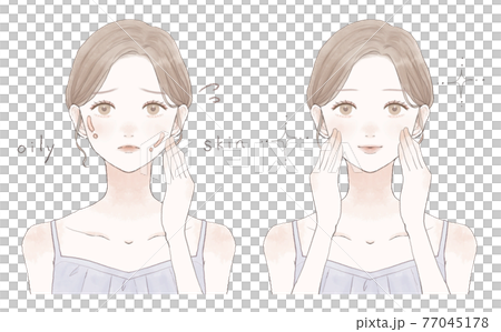 脂性肌(オイリー肌)に悩む女性のビフォーアフター 脂性肌(オイリー肌)に悩む女性のビフォーアフター 77045178