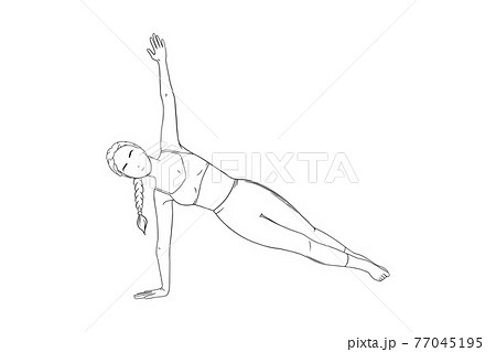 Woman in side plank pose. Yogi woman in vasisthasana isolated in white background. Vector illustration 77045195