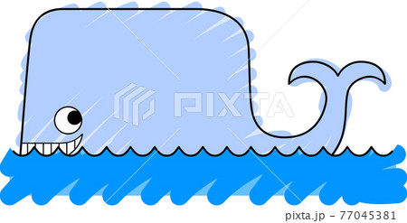 落書き風のくじらのイラスト（コピースペースあり・青） 77045381