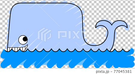 落書き風のくじらのイラスト（コピースペースあり・青） 77045381