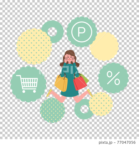 ショッピングイメージ　買い物する女性のイラスト 77047056