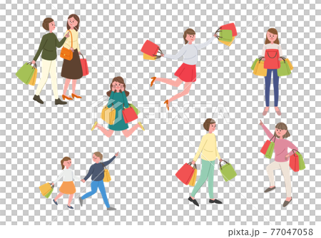 ショッピングをする人々のイラストセットのイラスト素材
