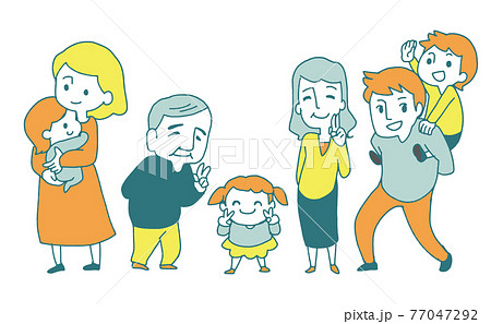 家族のシンプルなフチありベクターイラスト 老若男女 ファミリー 親子 夫婦のイラスト素材