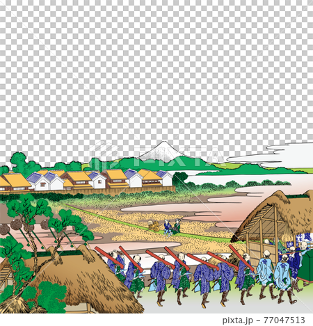 葛飾北斎イメージ従千住花街眺望ノ不二　明るいバージョン正方形白バック 77047513