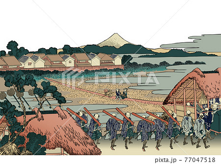 葛飾北斎イメージ従千住花街眺望ノ不二　白バック 77047518