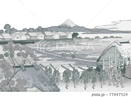 葛飾北斎イメージ従千住花街眺望ノ不二 銀白バック 葛飾北斎イメージ従千住花街眺望ノ不二 銀白バック 77047524