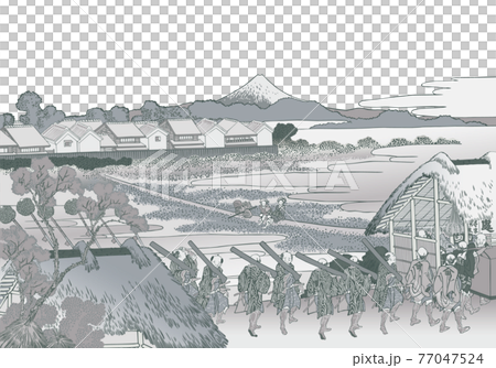 葛飾北斎イメージ従千住花街眺望ノ不二 銀白バック 葛飾北斎イメージ従千住花街眺望ノ不二 銀白バック 77047524