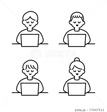 パソコンをする人たちイラスト素材 77047531