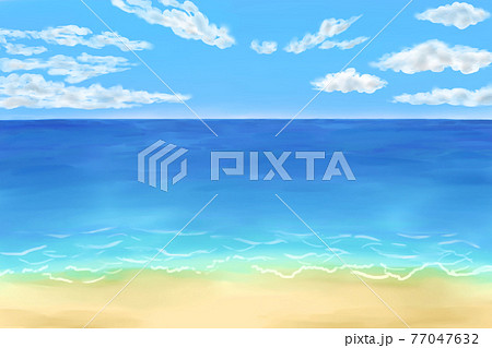 雲が浮かぶ空と海と砂浜 水彩 イラストのイラスト素材 [77047632] - PIXTA