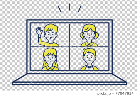 オンライン授業をうける子供のイラスト素材 77047934