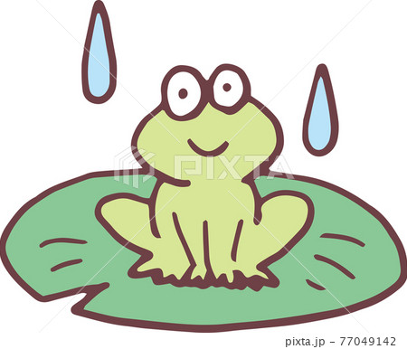 雨の中水草に乗ったカエルのイラスト素材 雨の中水草に乗ったカエルのイラスト素材