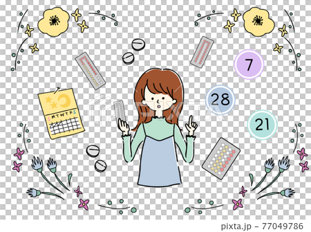 Illustration of pills and women 77049786