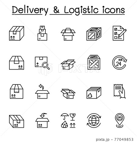 Delivery and Logistic icon set in thin line style 77049853