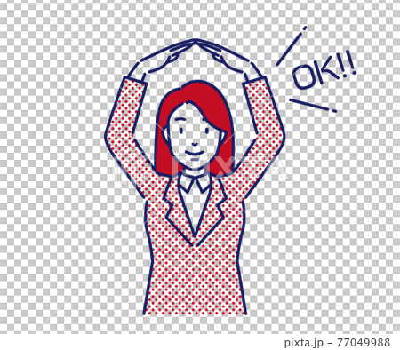 插圖剪切了一個女商人的 OK 姿勢矢量，她用雙臂擺出姿勢 77049988