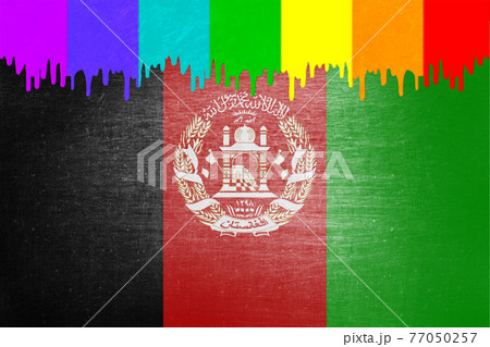 Paint (rainbow flag) is dripping over the national flag of Afghanistan Paint (rainbow flag) is dripping over the national flag of Afghanistan 77050257