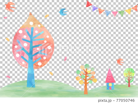 Scandinavian watercolor _ colorful tree background 831 77050746