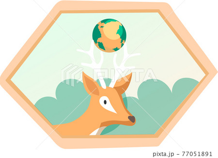 Eco friendly, nature conservation, environmental protection. Deer on framed illustration with trees 77051891