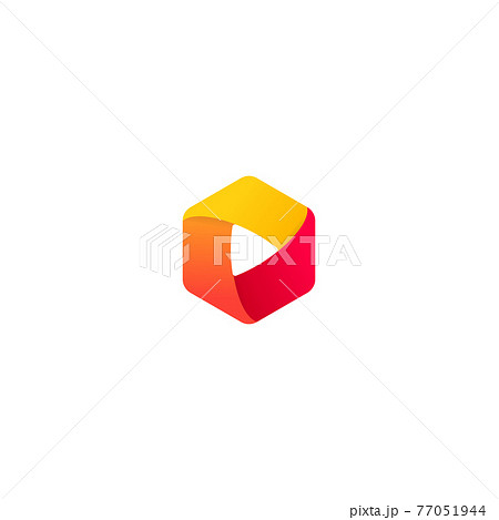 Play button, start and launch icon, multimedia design element. Logo template for music, video, audio player sign. Vector illustration. 77051944