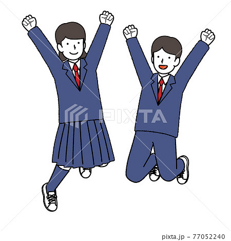 ジャンプするブレザー制服の男女の学生 ジャンプするブレザー制服の男女の学生 77052240
