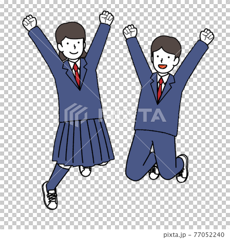 ジャンプするブレザー制服の男女の学生 ジャンプするブレザー制服の男女の学生 77052240