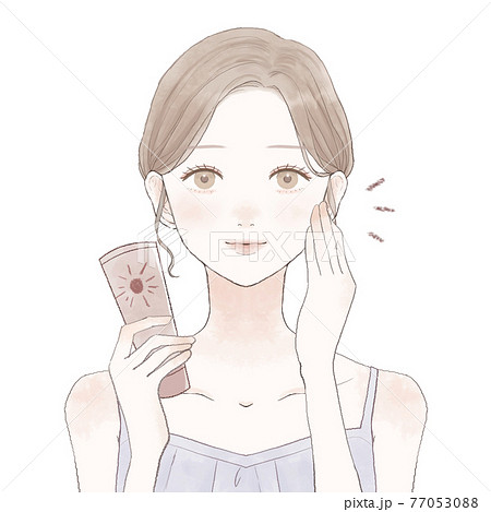 日焼け止めを塗って 紫外線対策をする女性のイラスト素材
