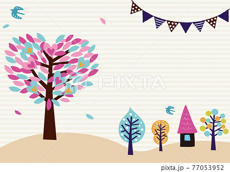北欧風 ハートの木の風景844のイラスト素材 北欧風 ハートの木の風景844のイラスト素材