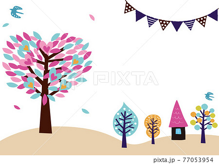 北欧風 ハートの木の風景842のイラスト素材