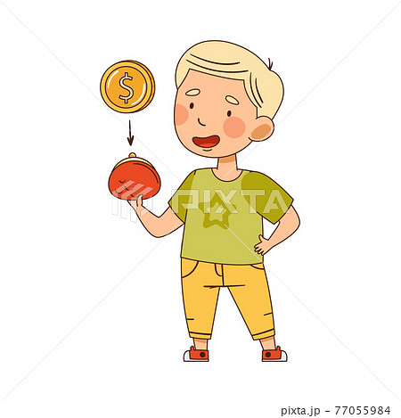 Little Blond Boy Putting Coin in His Purse Vector Illustration Little Blond Boy Putting Coin in His Purse Vector Illustration 77055984