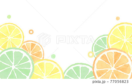 シトラスの水彩イラストの背景 フレーム オレンジ レモン ライム 断面 果物 フルーツ 分割可のイラスト素材