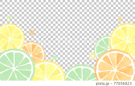 シトラスの水彩イラストの背景　フレーム　オレンジ　レモン　ライム　断面　果物　フルーツ　＊分割可 77056823
