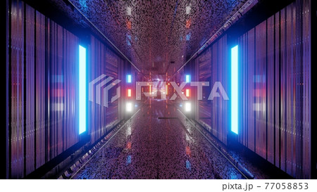 Corridor with neon illumination and American flag 4K UHD 3d illustration Corridor with neon illumination and American flag 4K UHD 3d illustration 77058853