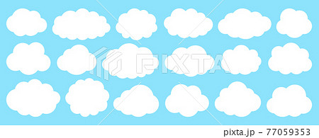 White flat vector cloud set isolated on blue 77059353