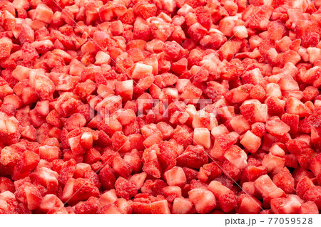 Frozen diced strawberry. Food background. Top view 77059528