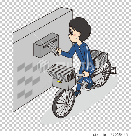 家計を助けるために自転車で新聞配達のアルバイトをしているヤングケアラー 男子学生 のイラスト素材