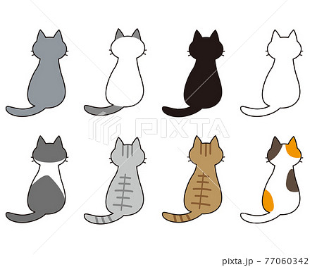 様々な猫種の後ろ姿全身セットのイラスト素材