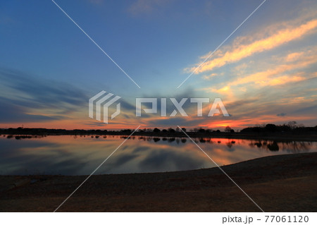 加古大池　夕日のリフレクション 77061120